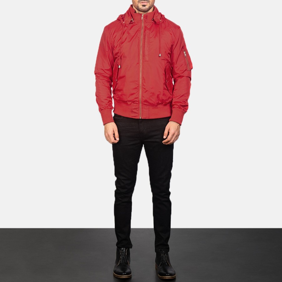 Men TheJacketMaker | Hanklin Ma-1 Red Hooded Bomber Jacket