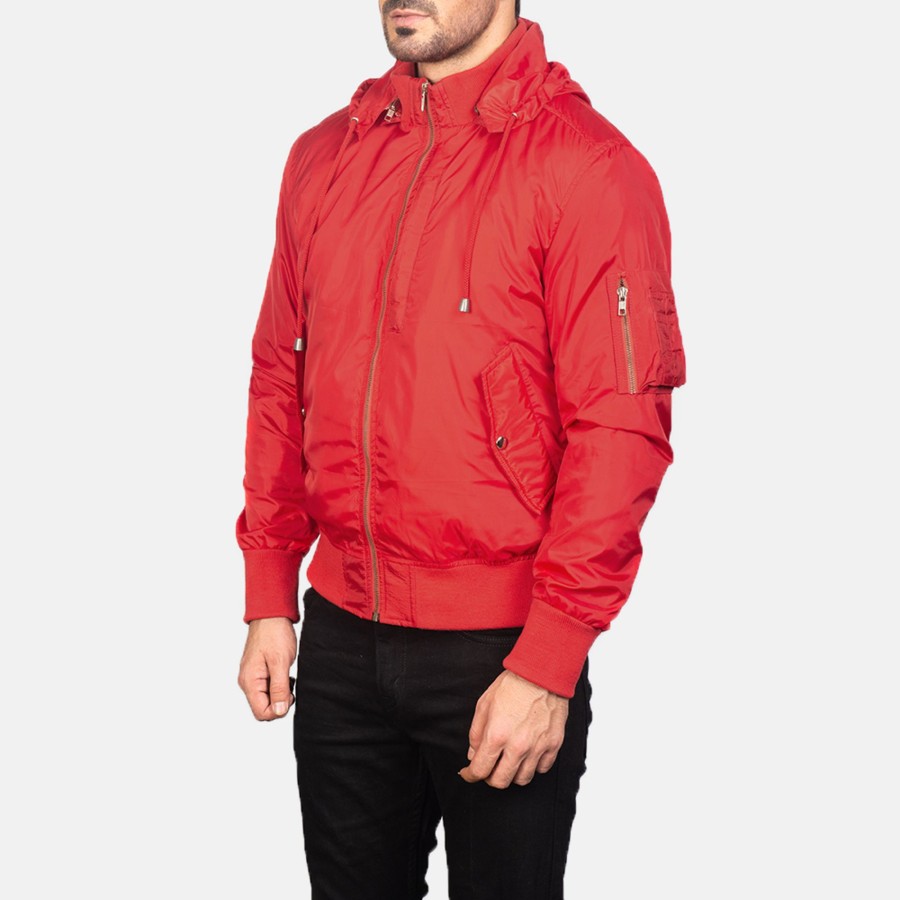 Men TheJacketMaker | Hanklin Ma-1 Red Hooded Bomber Jacket