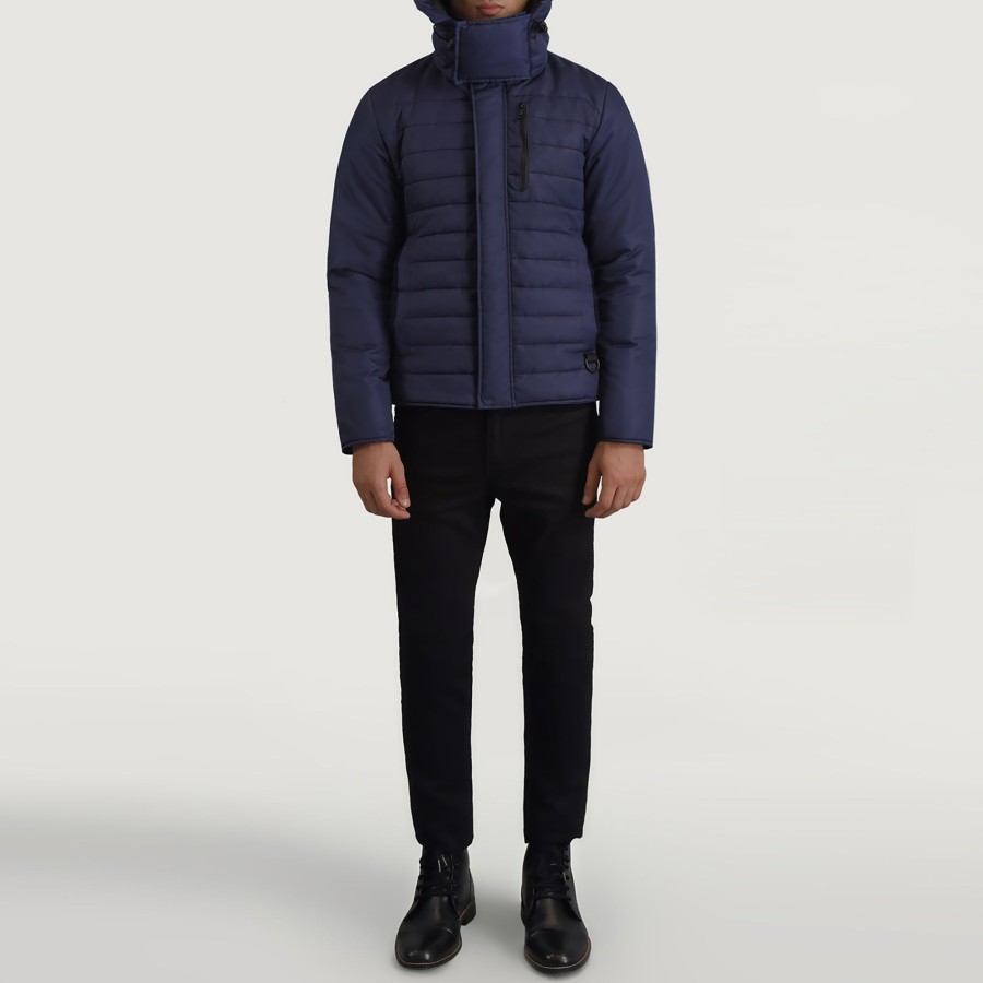 Men TheJacketMaker | Malcolm Blue Hooded Puffer Jacket