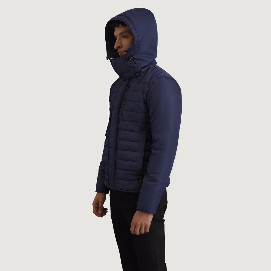 Men TheJacketMaker | Malcolm Blue Hooded Puffer Jacket