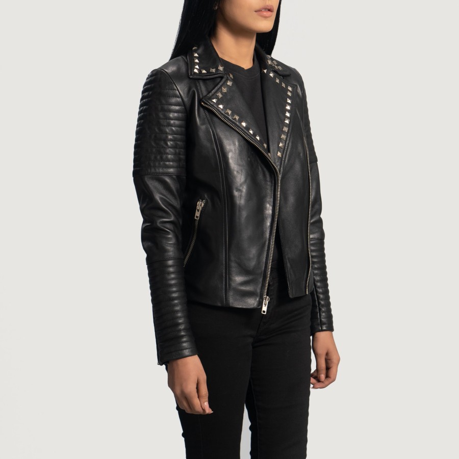 Women TheJacketMaker | Sally Mae Studded Black Leather Biker Jacket