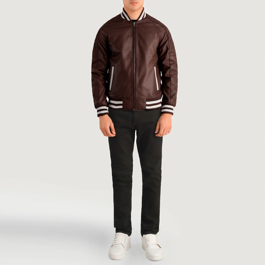 Men TheJacketMaker | Pascal Maroon Leather Varsity Jacket