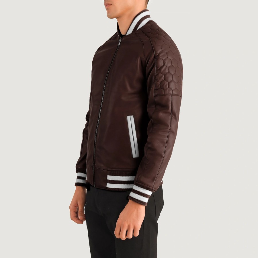 Men TheJacketMaker | Pascal Maroon Leather Varsity Jacket