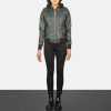 Women TheJacketMaker | Roslyn Green Hooded Leather Bomber Jacket