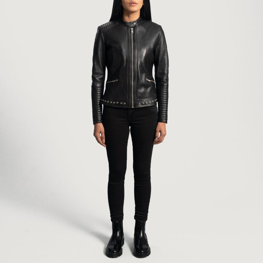 Women TheJacketMaker | Haley Ray Black Leather Biker Jacket