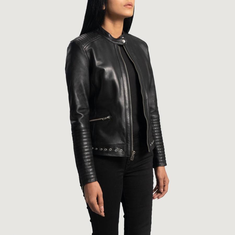 Women TheJacketMaker | Haley Ray Black Leather Biker Jacket