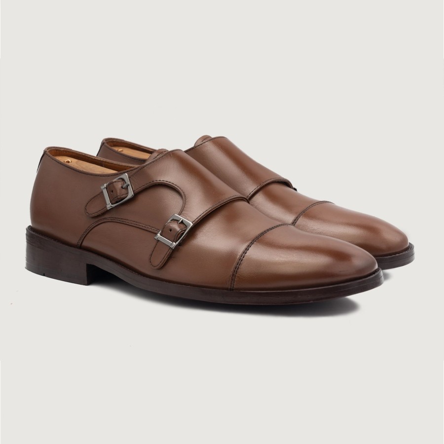 Men TheJacketMaker Casual Shoes | Boston Double Monk Strap Brown Leather Shoes