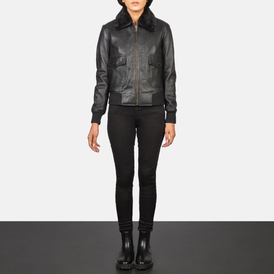 Women TheJacketMaker | Stella G-1 Black Leather Bomber Jacket