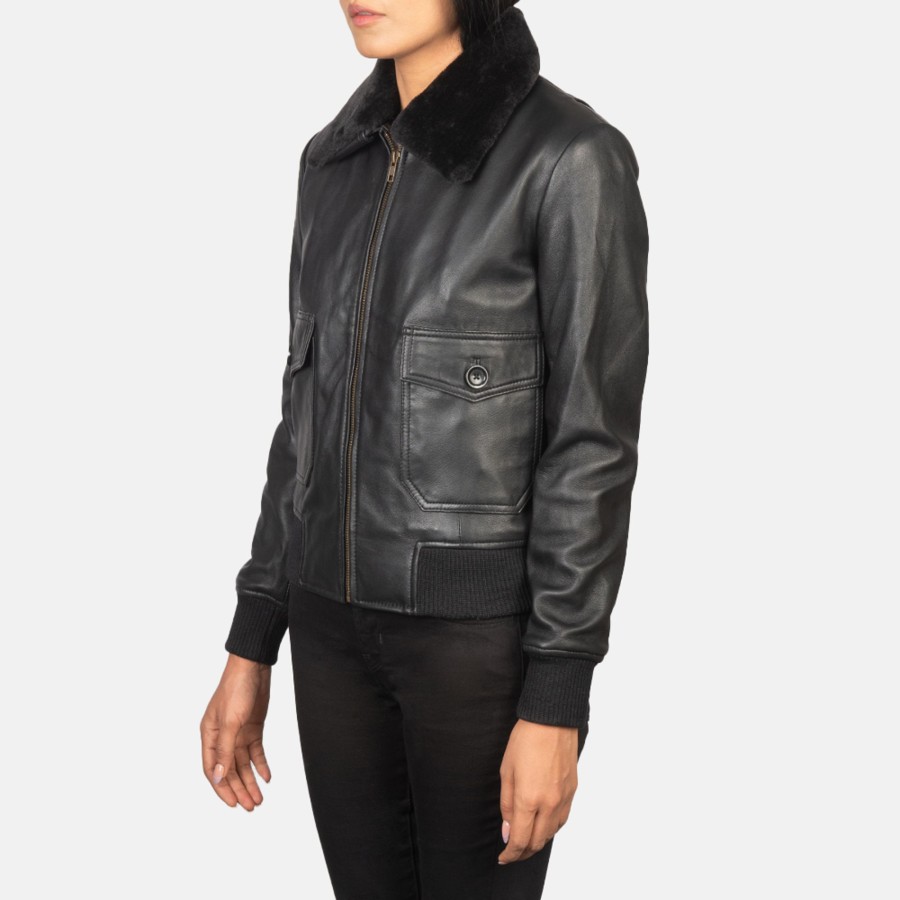 Women TheJacketMaker | Stella G-1 Black Leather Bomber Jacket