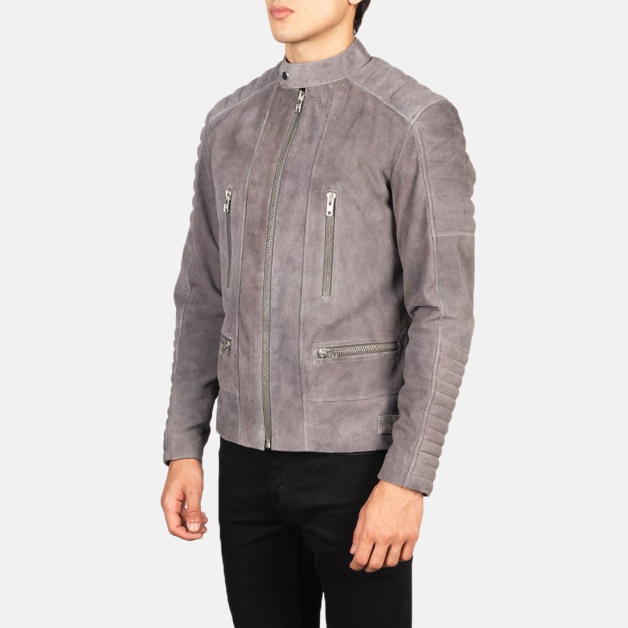 Men TheJacketMaker | Damian Grey Suede Biker Jacket