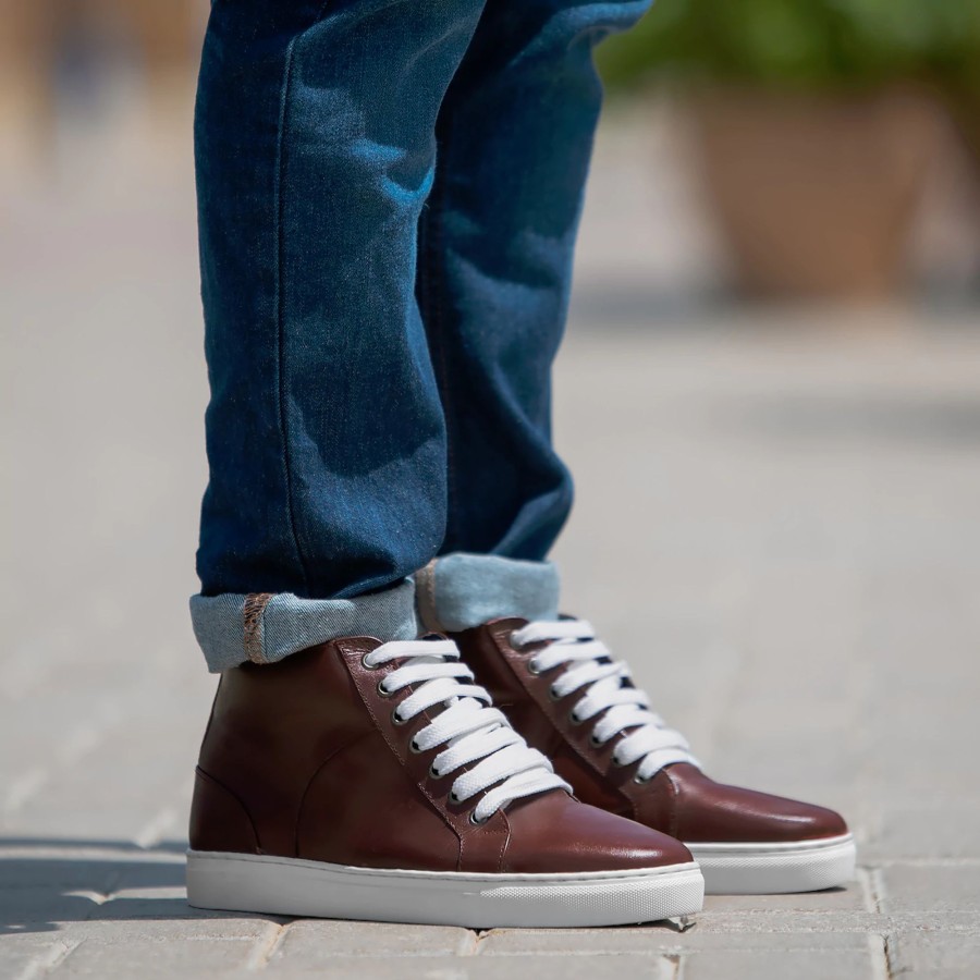 Men TheJacketMaker Leather Sneakers | Marty High Top Maroon Leather Sneakers