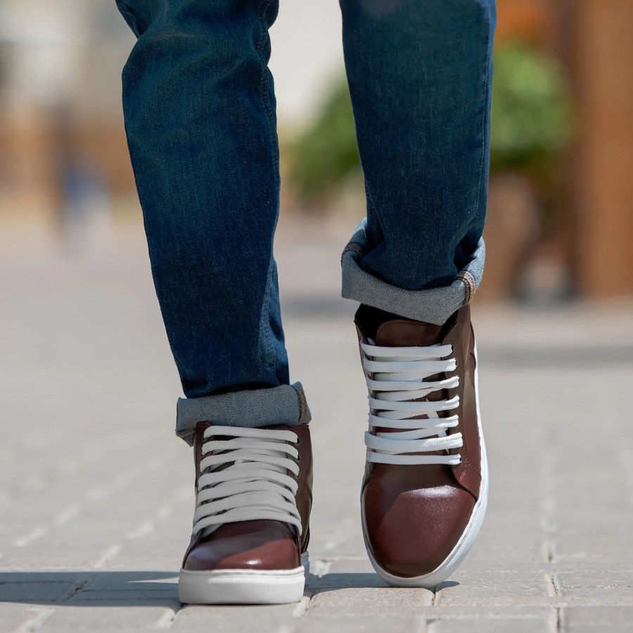 Men TheJacketMaker Leather Sneakers | Marty High Top Maroon Leather Sneakers