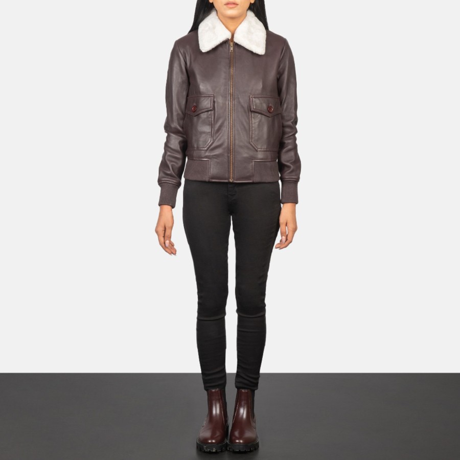 Women TheJacketMaker | Stella G-1 Maroon Leather Bomber Jacket