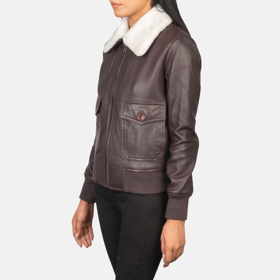 Women TheJacketMaker | Stella G-1 Maroon Leather Bomber Jacket