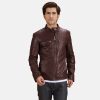 Men TheJacketMaker | Urbane Quilted Maroon Leather Biker Jacket