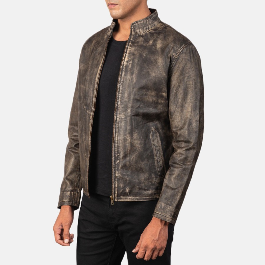 Men TheJacketMaker | Alex Distressed Brown Leather Biker Jacket