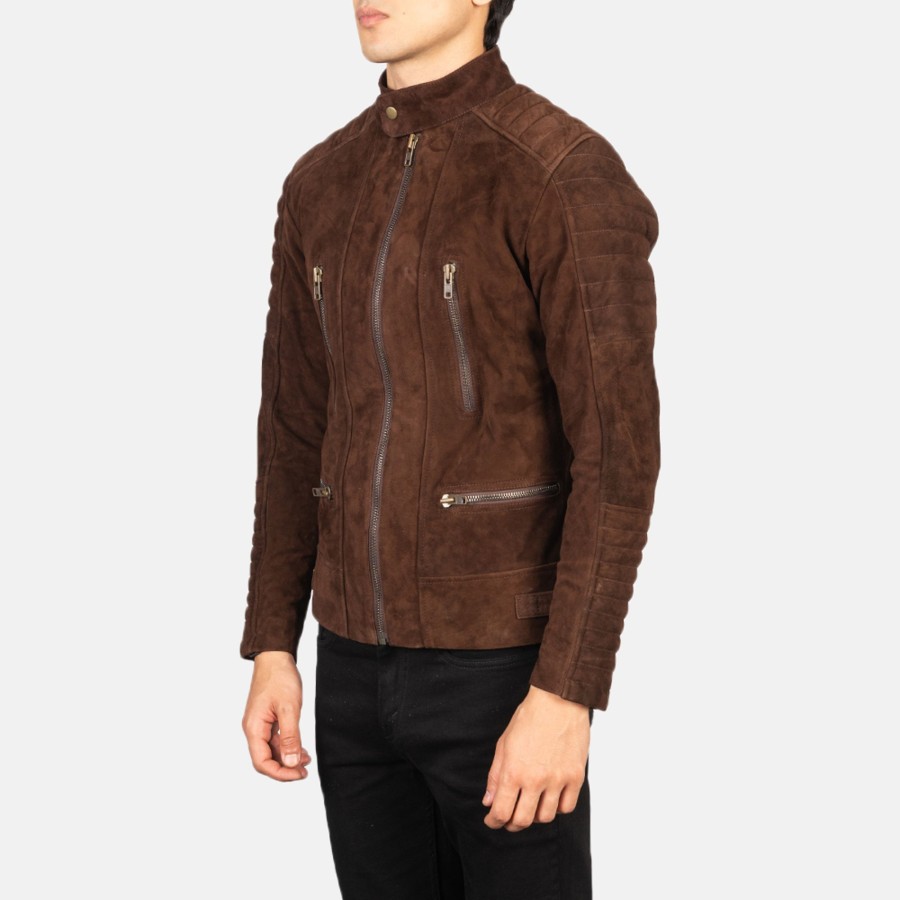 Men TheJacketMaker | Damian Mocha Suede Biker Jacket