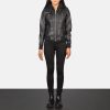 Women TheJacketMaker | Roslyn Black Hooded Leather Bomber Jacket