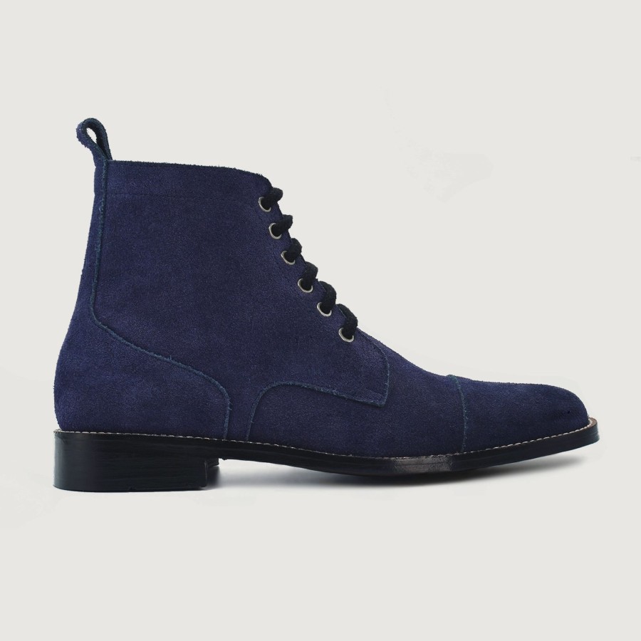 Men TheJacketMaker Leather Boots | Knight Derby Midnight Blue Suede Leather Boots