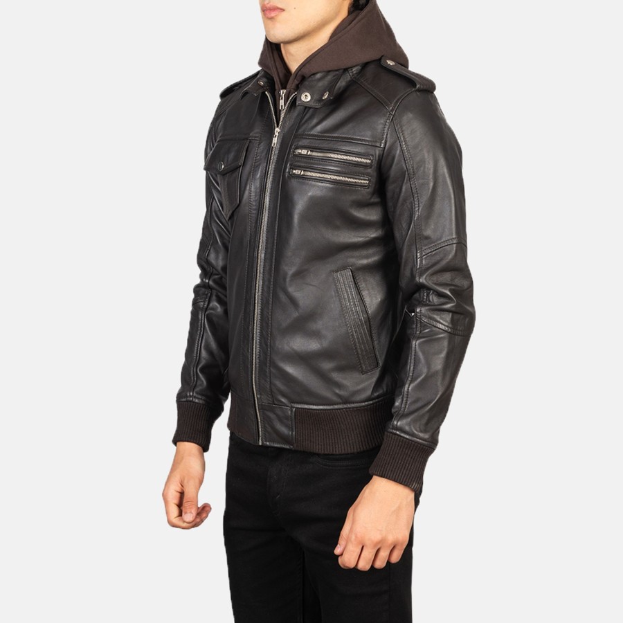 Men TheJacketMaker | Bravado Brown Hooded Leather Bomber Jacket