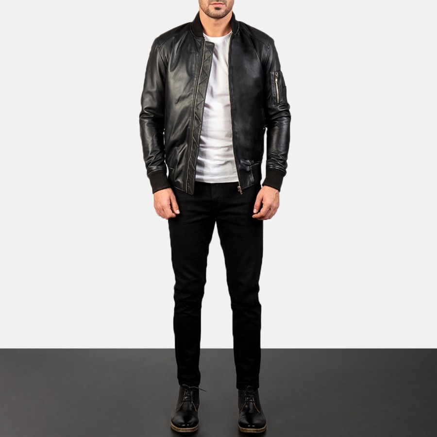 Men TheJacketMaker Gifts For Him | Bomia Ma-1 Black Leather Bomber Jacket