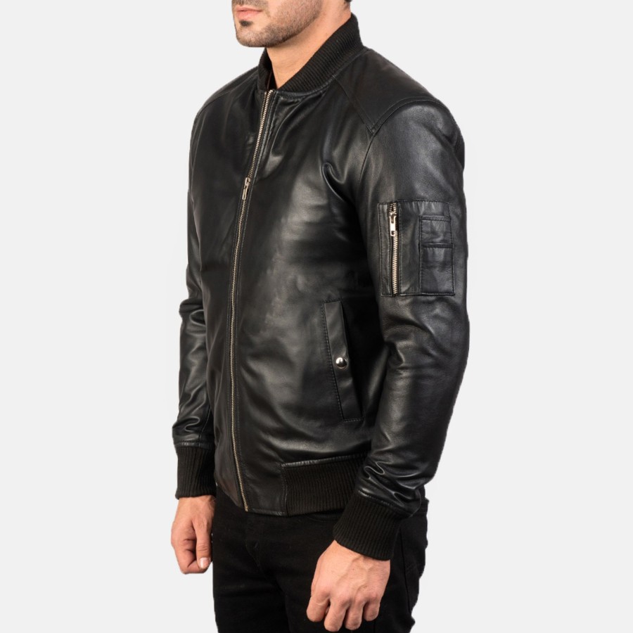 Men TheJacketMaker Gifts For Him | Bomia Ma-1 Black Leather Bomber Jacket