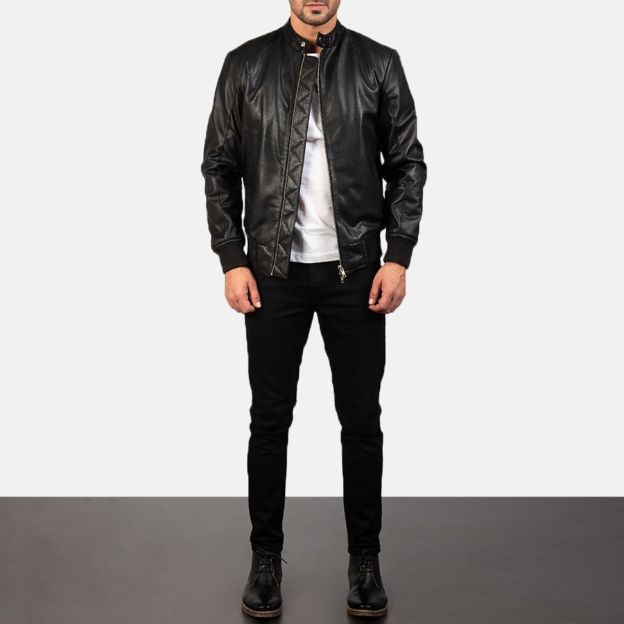 Men TheJacketMaker | Avan Black Leather Bomber Jacket