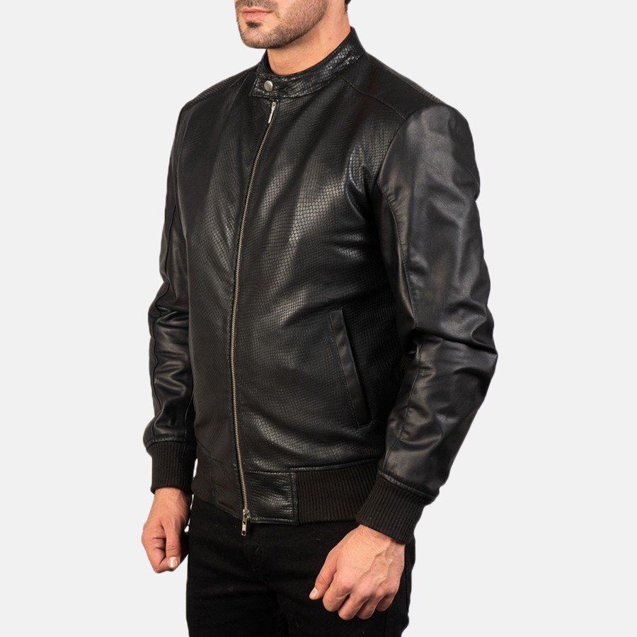 Men TheJacketMaker | Avan Black Leather Bomber Jacket