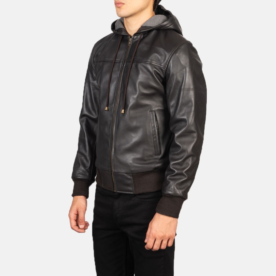 Men TheJacketMaker | Nintenzo Brown Hooded Leather Bomber Jacket