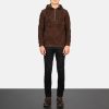 Men TheJacketMaker | Kenton Hooded Mocha Suede Pullover Jacket