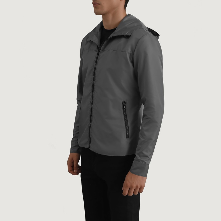 Men TheJacketMaker | Wesley Grey Hooded Windbreaker Jacket