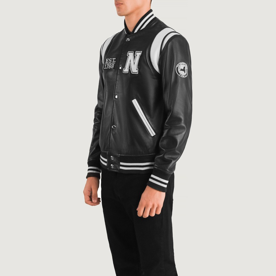 Men TheJacketMaker | Liberte New York Black Leather Varsity Jacket