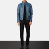 Men TheJacketMaker | Gatsby Blue Leather Biker Jacket