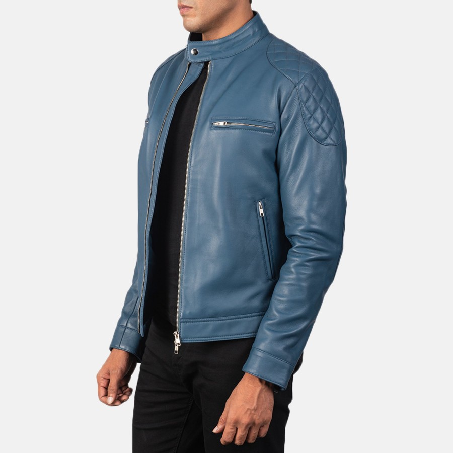 Men TheJacketMaker | Gatsby Blue Leather Biker Jacket