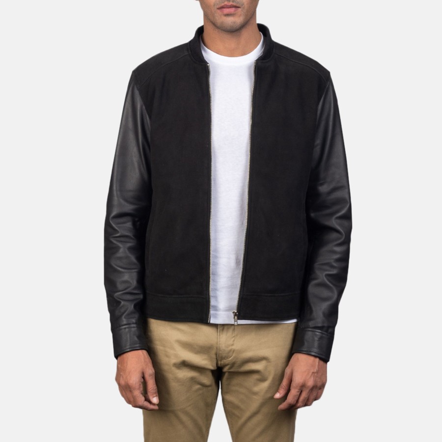 Men TheJacketMaker | Blain Black Hybrid Bomber Jacket