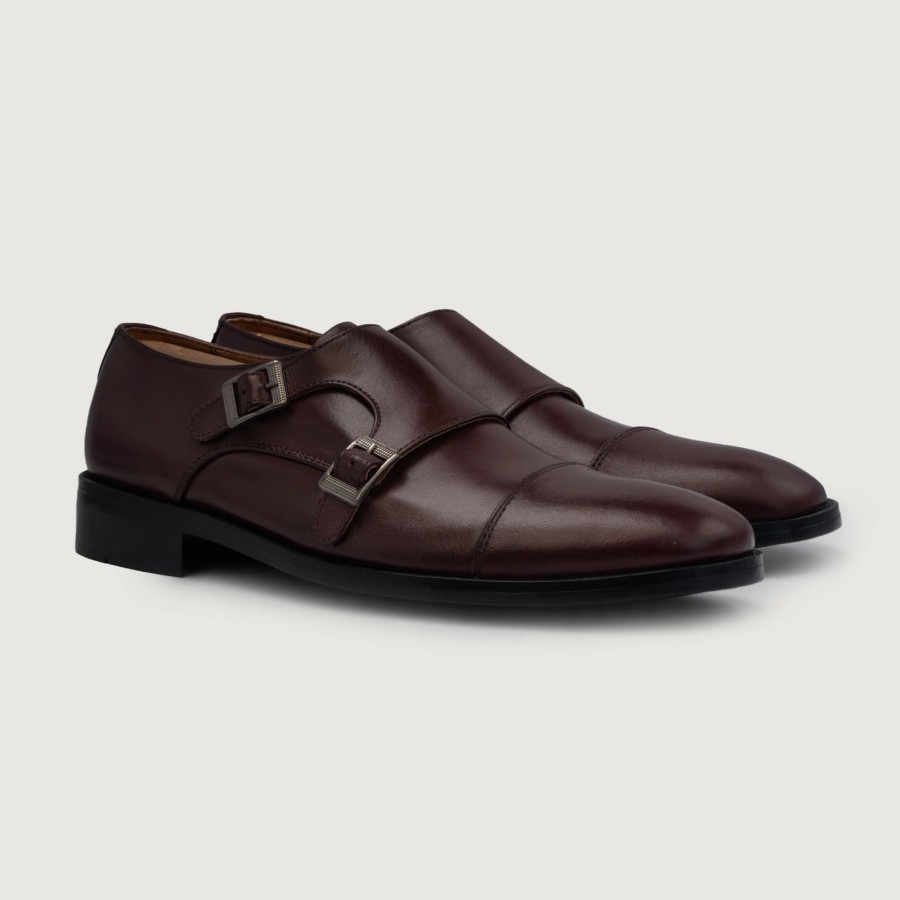 Men TheJacketMaker Casual Shoes | Boston Double Monk Strap Maroon Leather Shoes