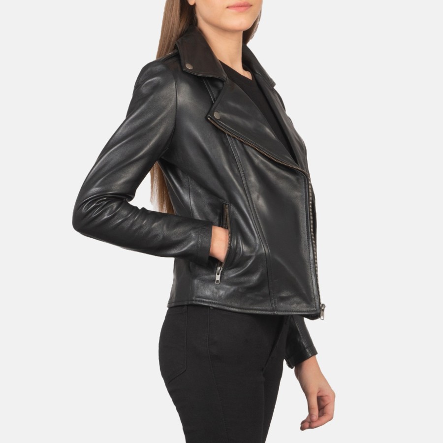 Women TheJacketMaker | Flashback Black Leather Biker Jacket