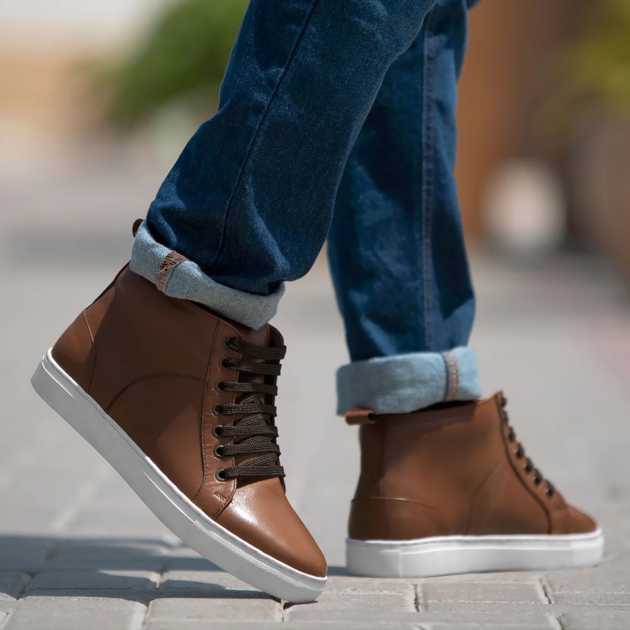 Men TheJacketMaker Leather Sneakers | Marty High Top Tan Leather Sneakers