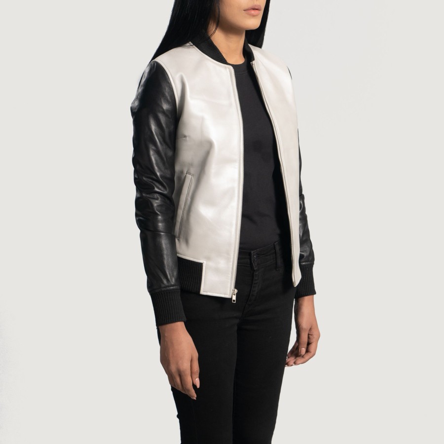 Women TheJacketMaker | Cole Silver Leather Bomber Jacket