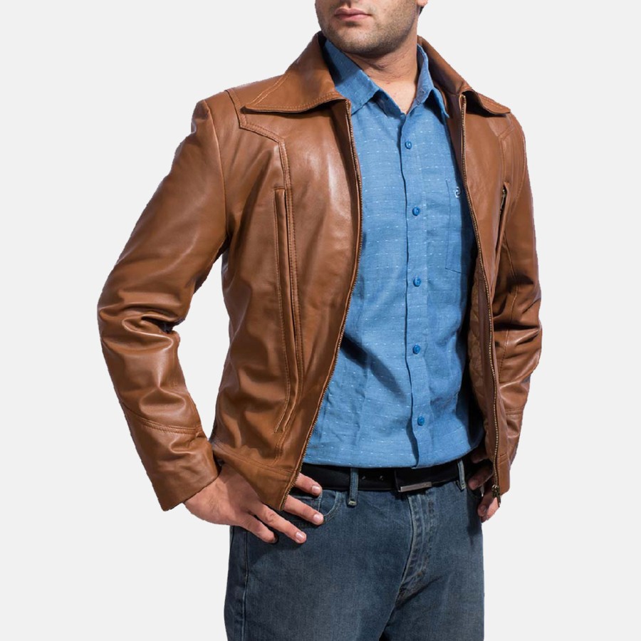 Men TheJacketMaker | Old School Brown Leather Jacket