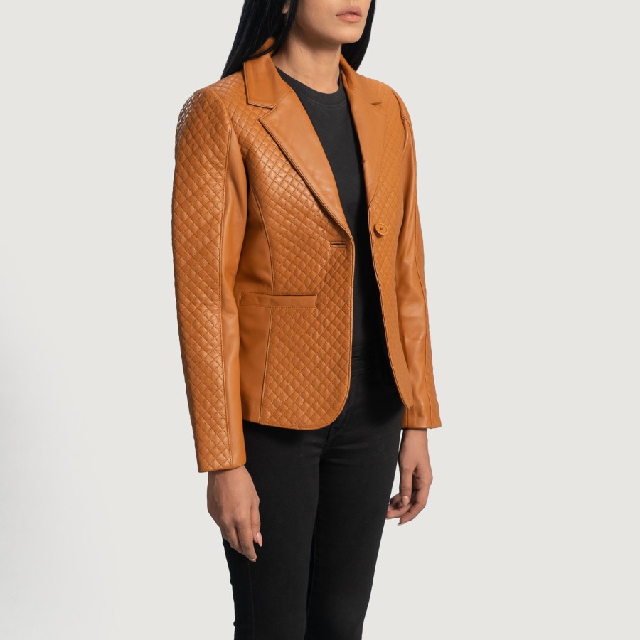 Women TheJacketMaker | Cora Quilted Brown Leather Blazer