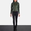 Women TheJacketMaker | Adalyn Quilted Green Leather Biker Jacket