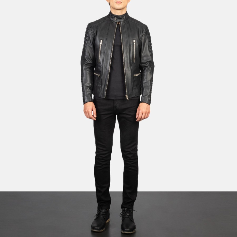 Men TheJacketMaker | Damian Black Leather Biker Jacket