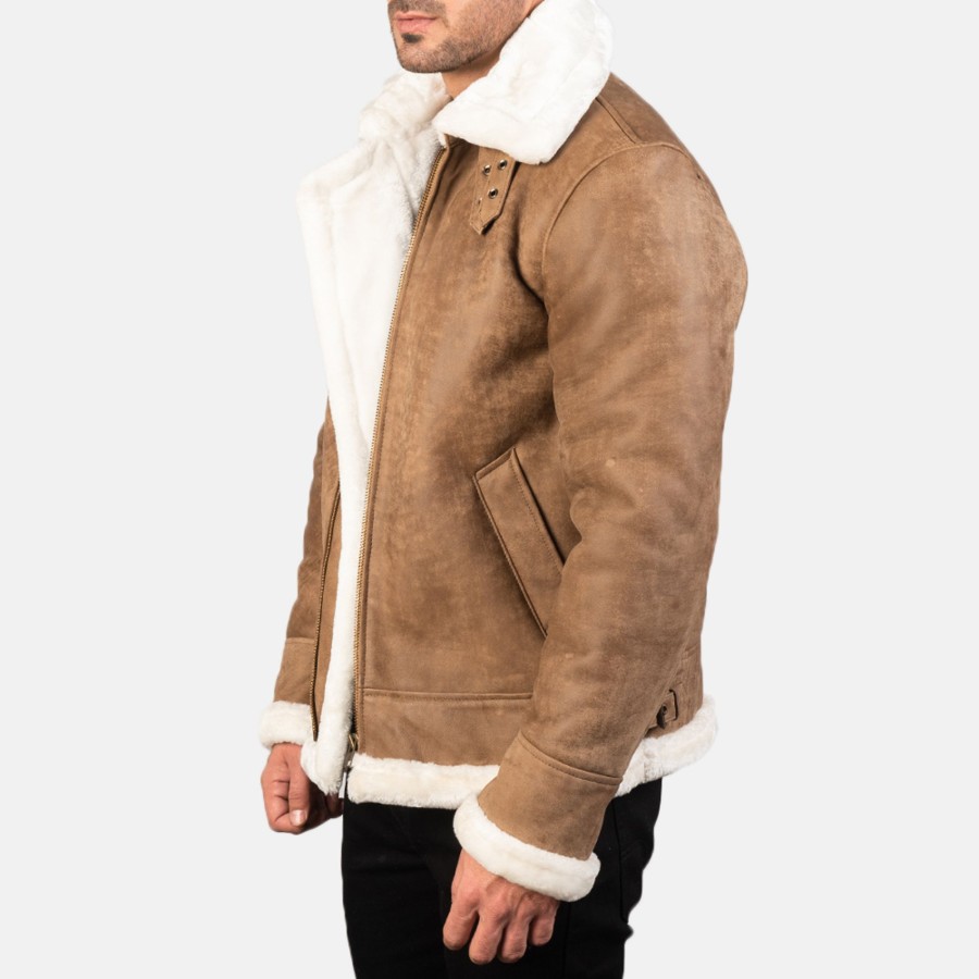 Men TheJacketMaker | Francis B-3 Distressed Brown Leather Bomber Jacket