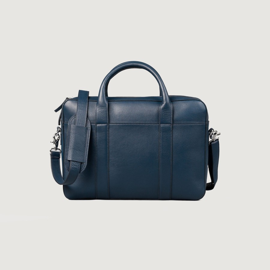 Men TheJacketMaker Gifts For Him | The Captain Midnight Blue Leather Briefcase