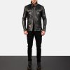 Men TheJacketMaker | Hudson Black Leather Biker Jacket