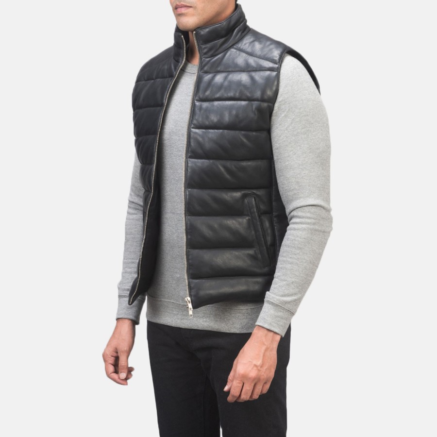 Men TheJacketMaker Gifts For Him | Reeves Black Leather Puffer Vest