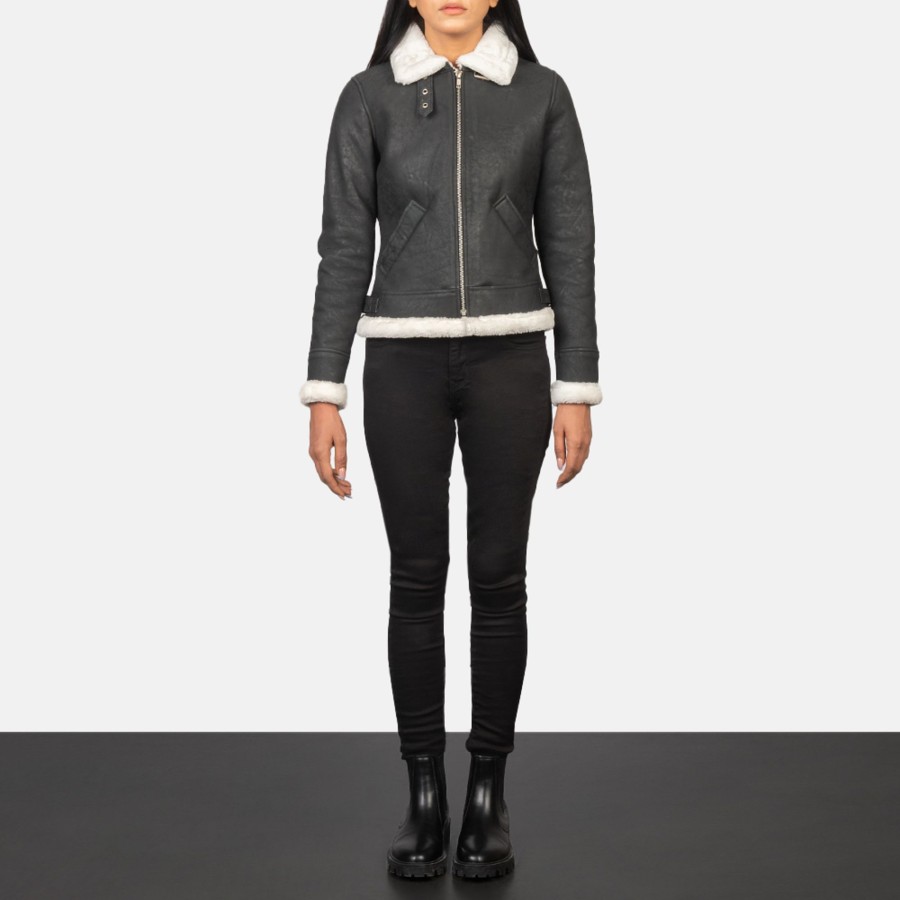 Women TheJacketMaker | Sherilyn B-3 Black & White Leather Bomber Jacket