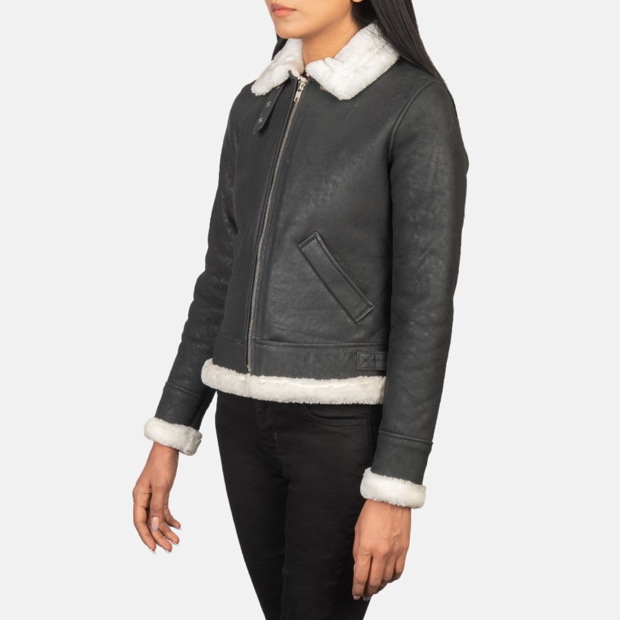 Women TheJacketMaker | Sherilyn B-3 Black & White Leather Bomber Jacket