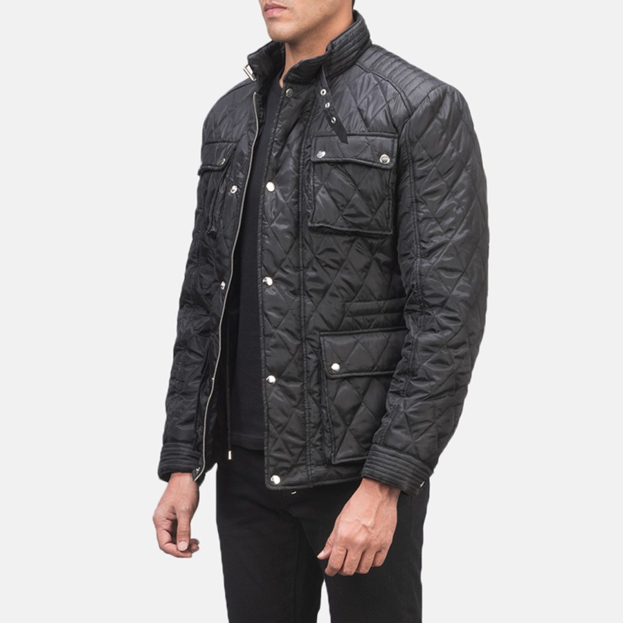 Men TheJacketMaker | Nelson Quilted Black Windbreaker Jacket